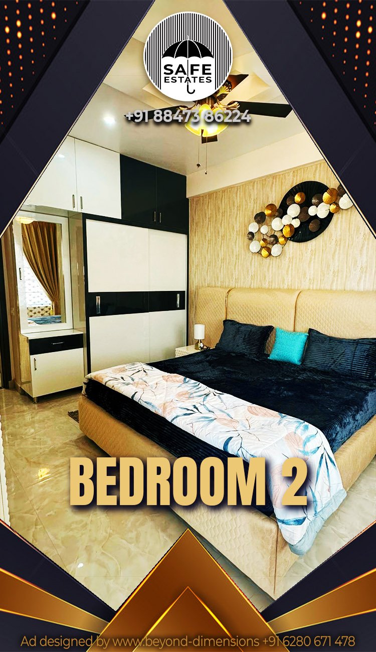 Sleek design; In-built Cupboards; in-built dressing table; Wallpaper in Bedroom