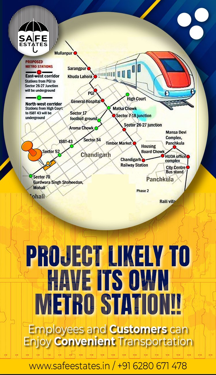 Metro Station; Convinient Transportation; Easy access; Well connected to Chandigarh Tricity Area;