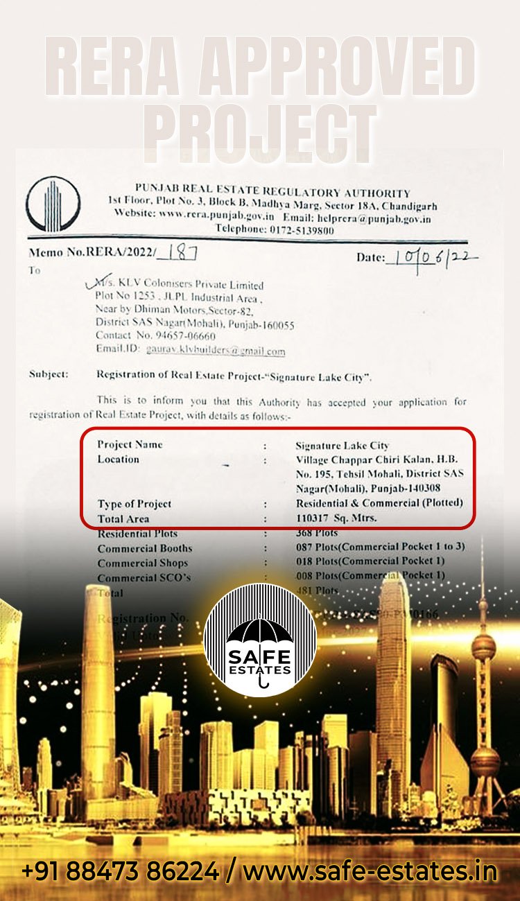 RERA approved commercial plots in mohali, safe project in mohali, safe commercial project,