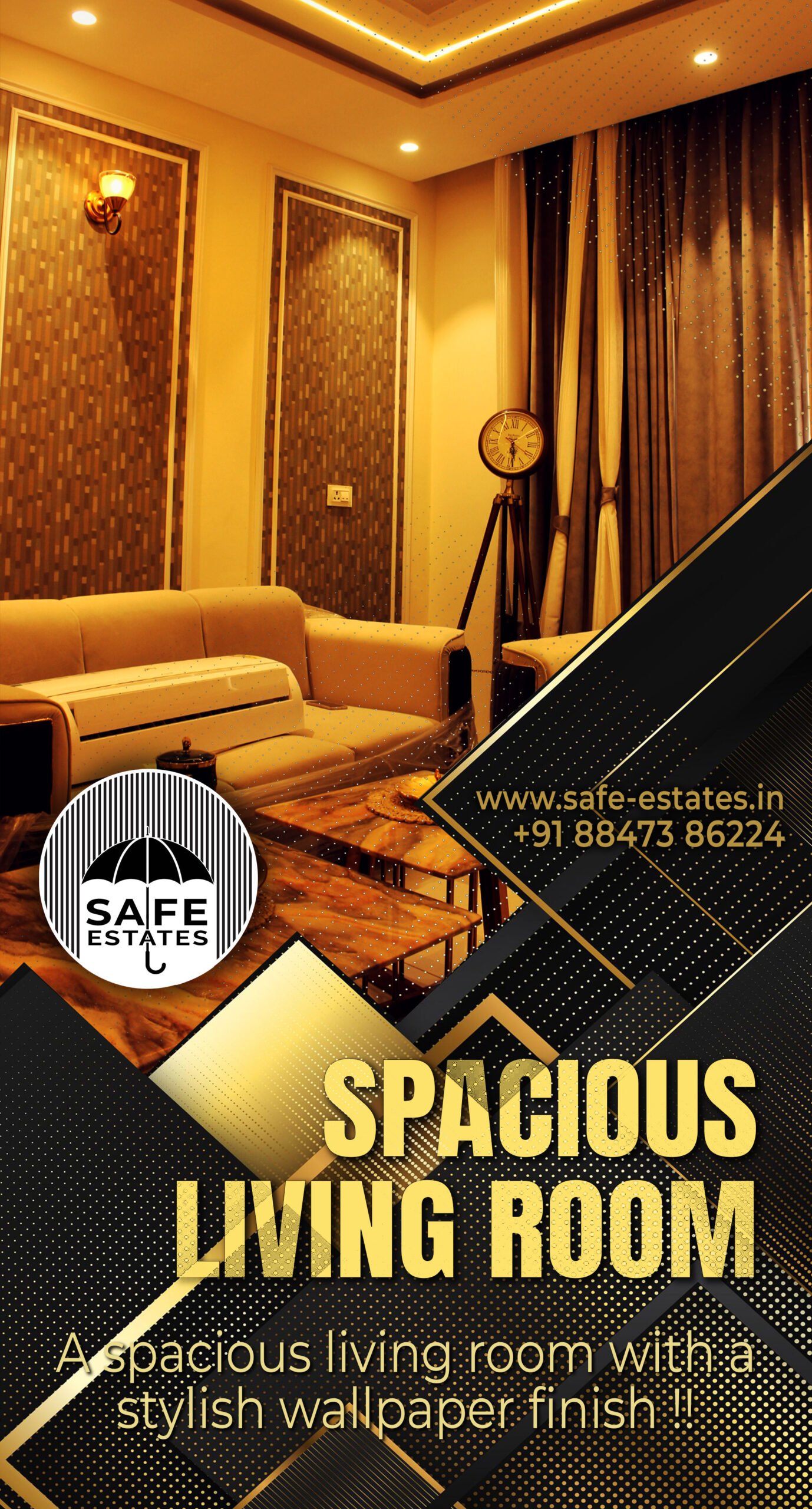 spacious living room; stylish wallpaper finish; fully furnished house; 