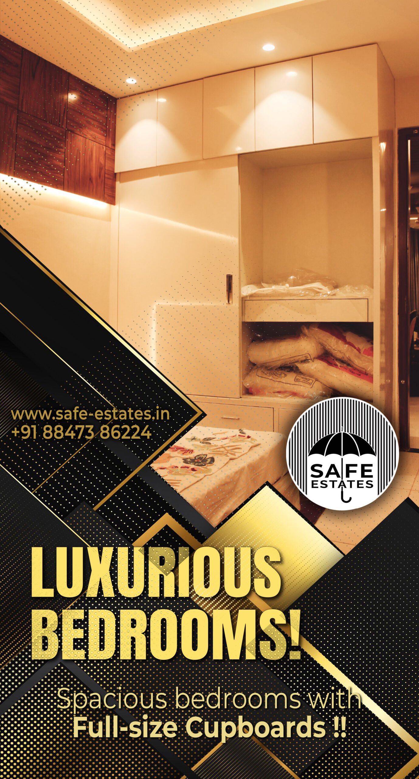 large bedrooms; full size cupboards; almirahs; 