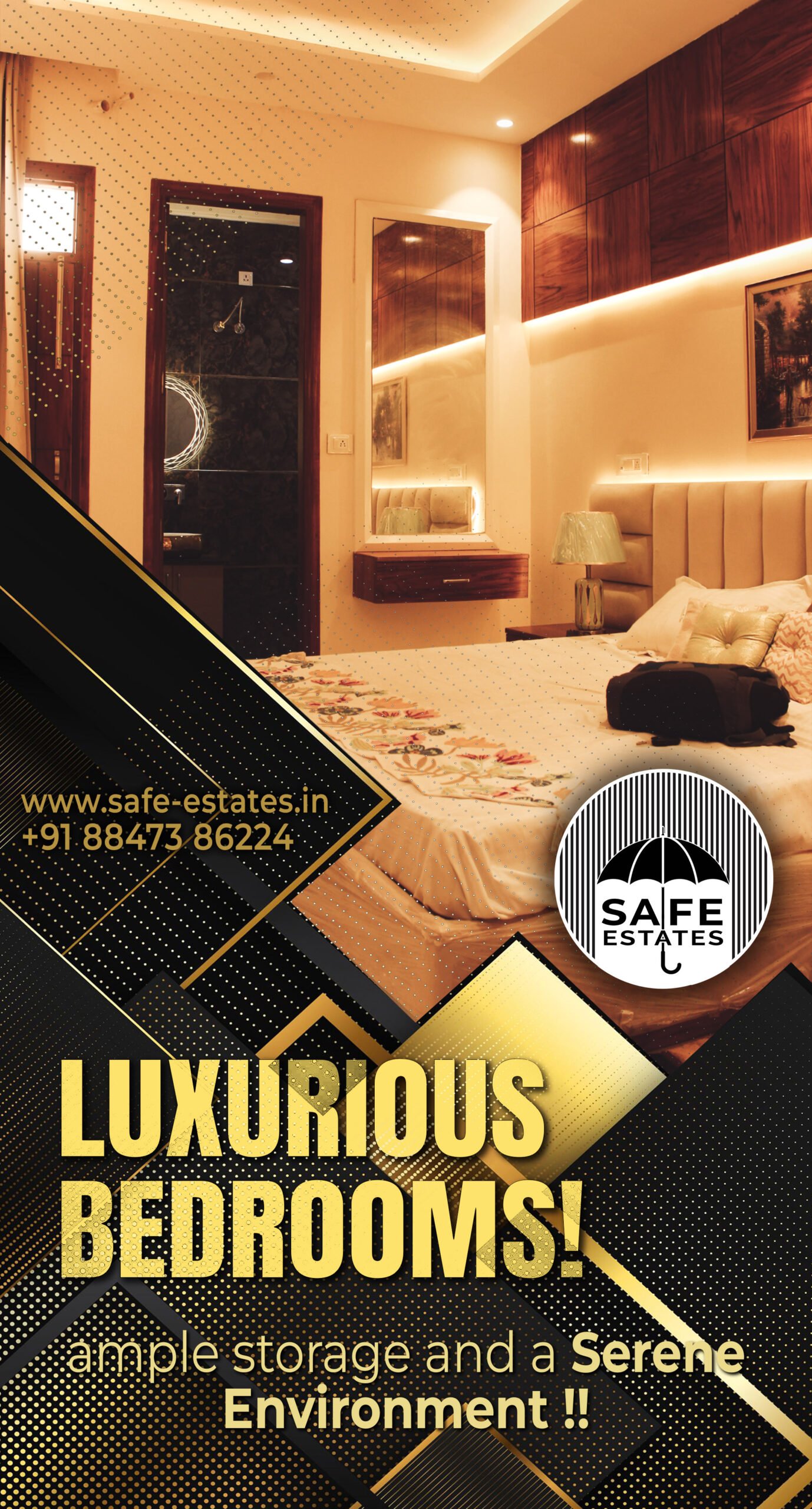 large bedrooms; large storage; serene environments;