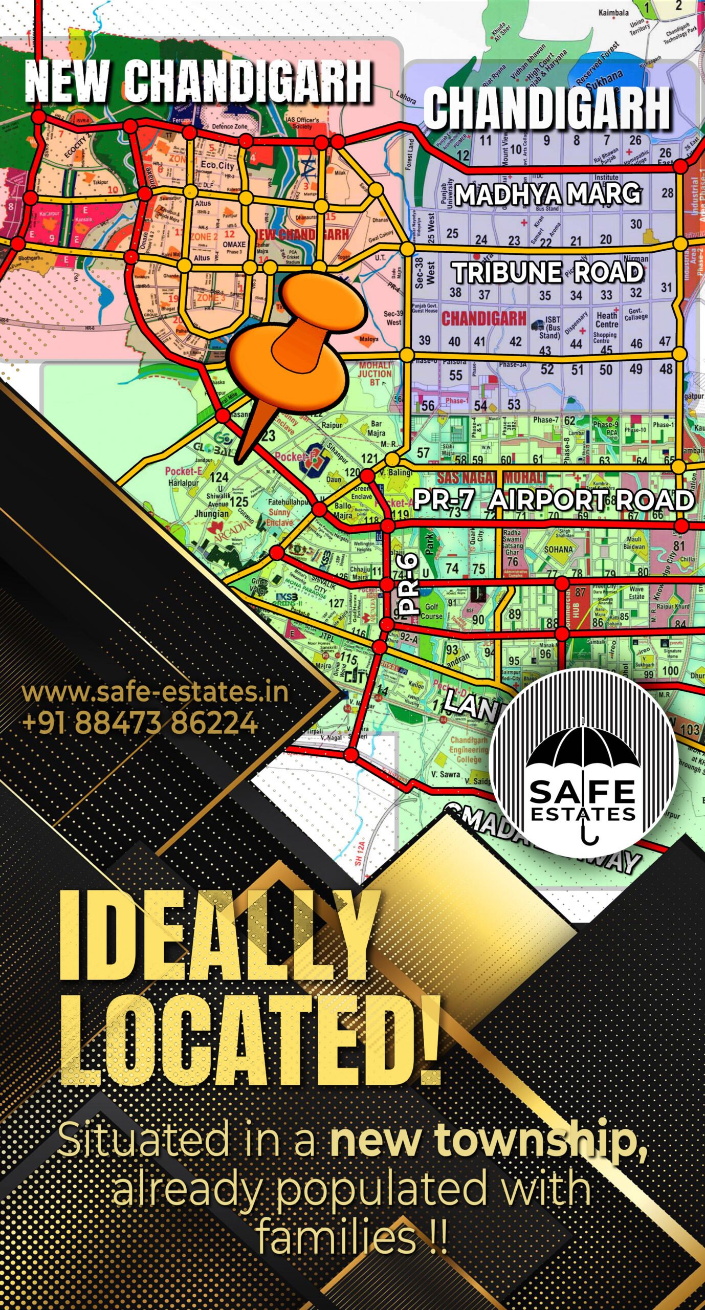 location; map; sector-124, mohali;new township; pr-5 road; already populated area; 