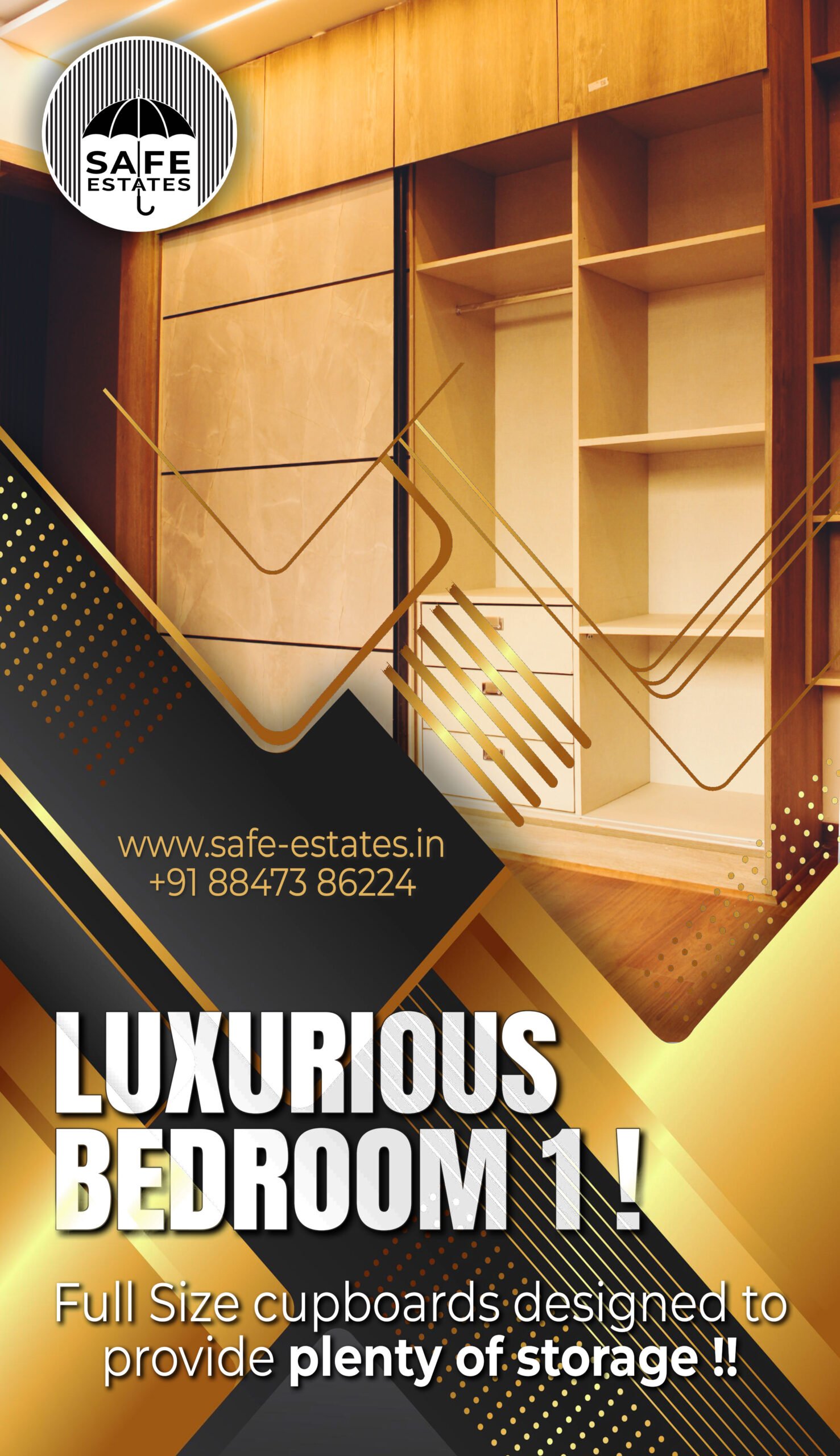 Luxurious Bedrooms; full size cupboards; plenty of storage area;