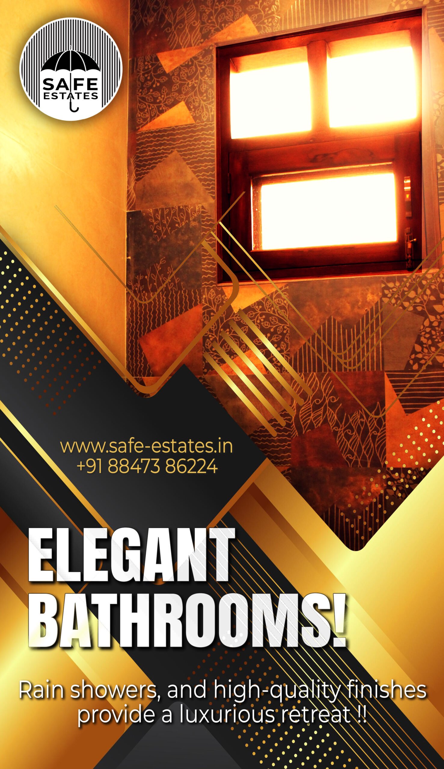 large; elegant; bathrooms; high quality finish; anti skid tiles; 