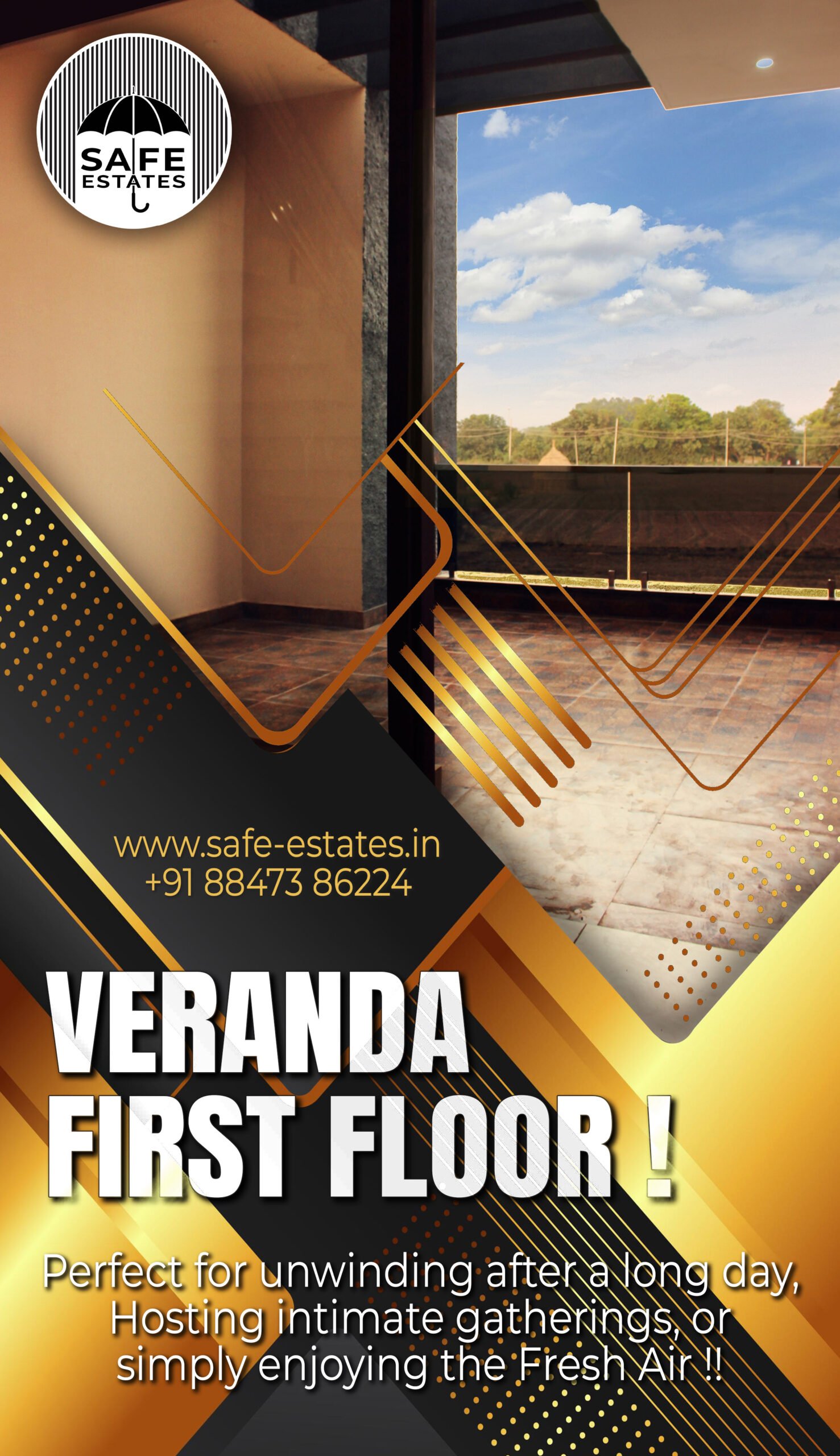 veranda; balcony; large balcony; gathering; party; relaxing; fresh air; large windows;