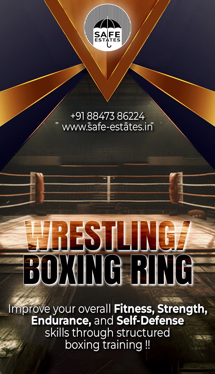 a society, a property, a residential with, boxing ring, wrestling ring in the society, boxing ring,