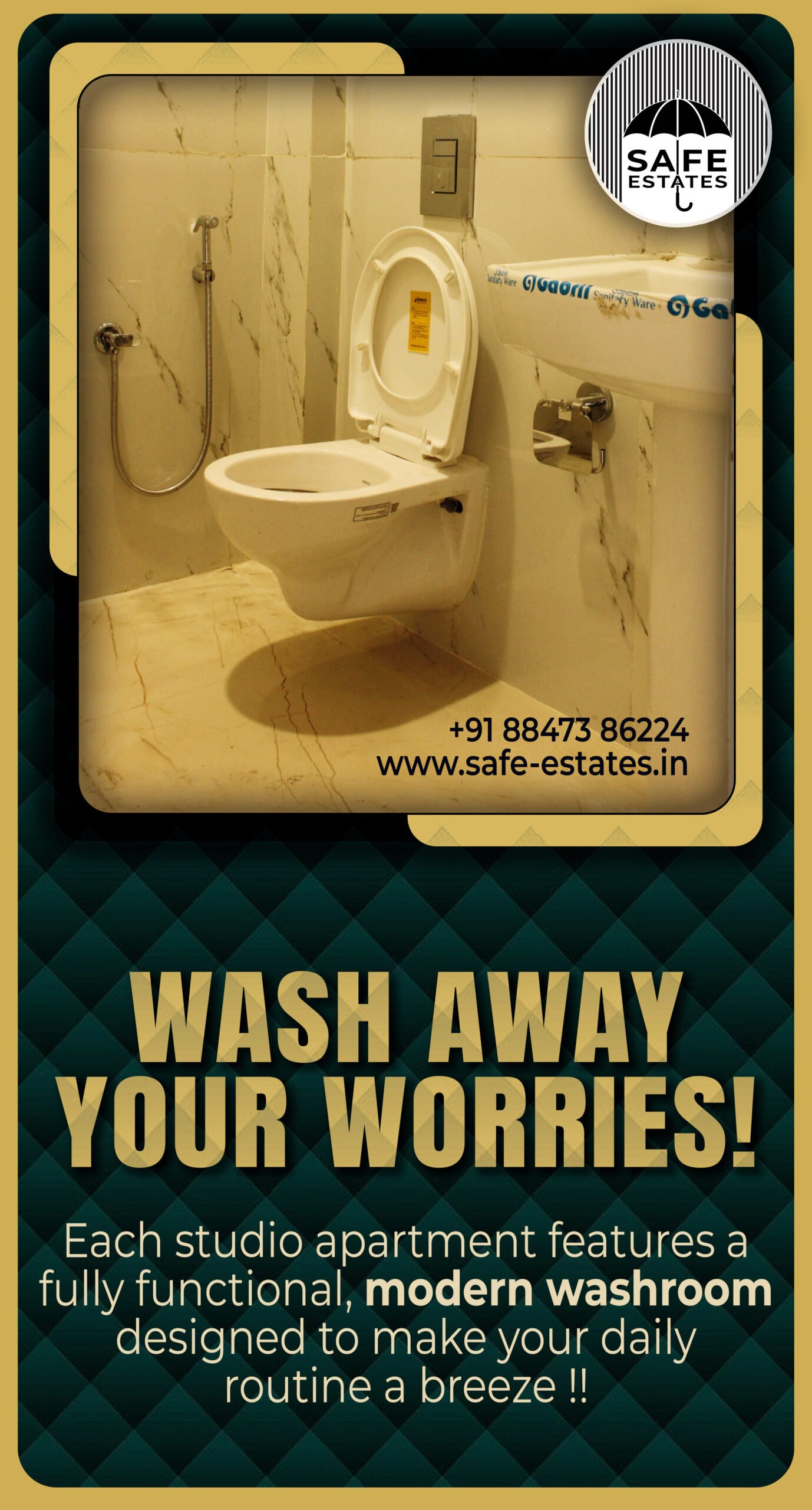 Fully Functional; Modern Washroom; Wash away your worries;