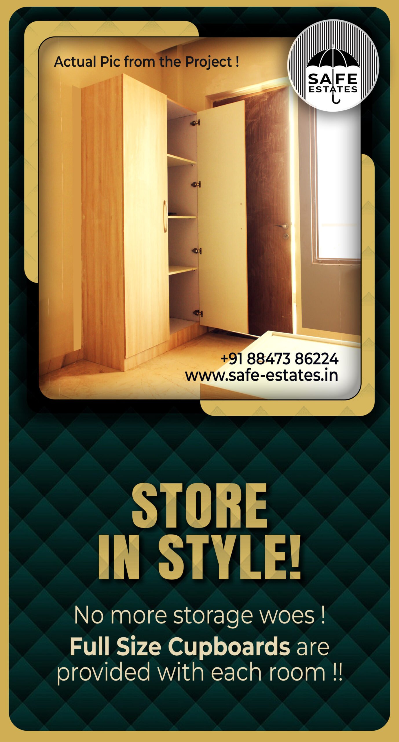 Full Size cupboards; Storage Space;