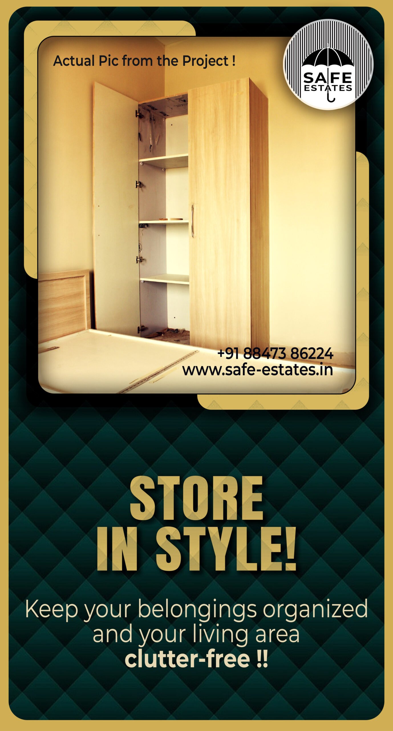 Store in Style; Clutter free living area; Full Size Cupboards;