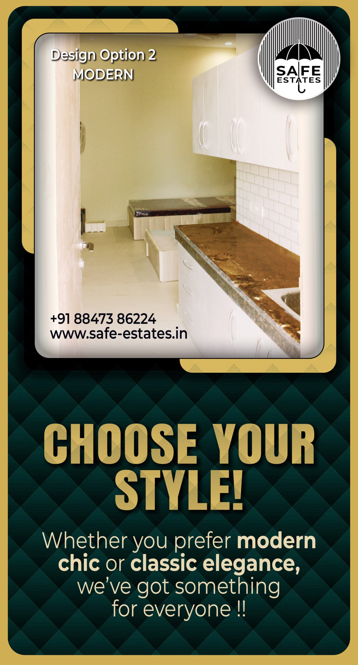 Modern Chic Style; Classic Elegance; Kitchen at Entry