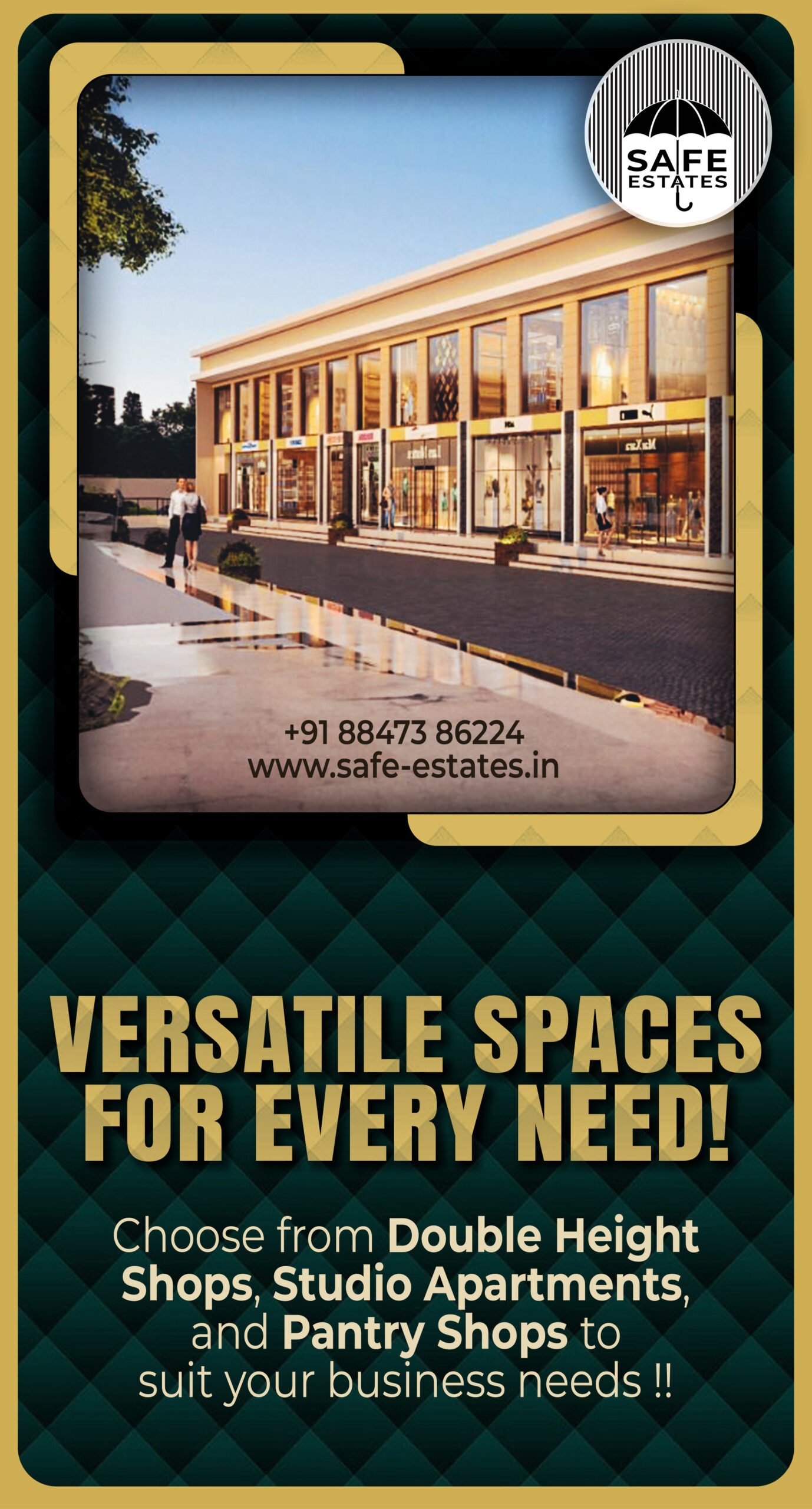 double height showrooms; cafe's; studio apartments; pantry shops for cloud kitchens; 