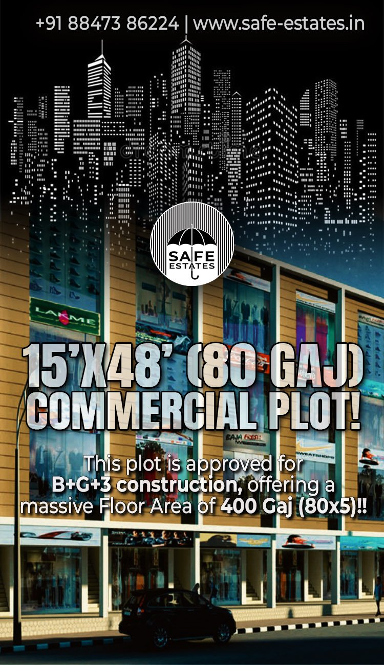 where can i find an independent commercial plot, 80 gaj commercial plot for sale, approved for B+G+3 floors,