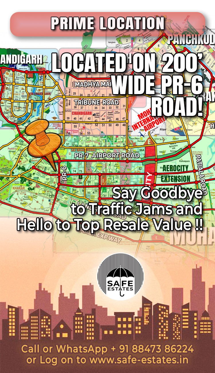 Map Showing the Location of signature lake city, mohali, tricity map, pr-6 link road, no traffic jams, top resale value