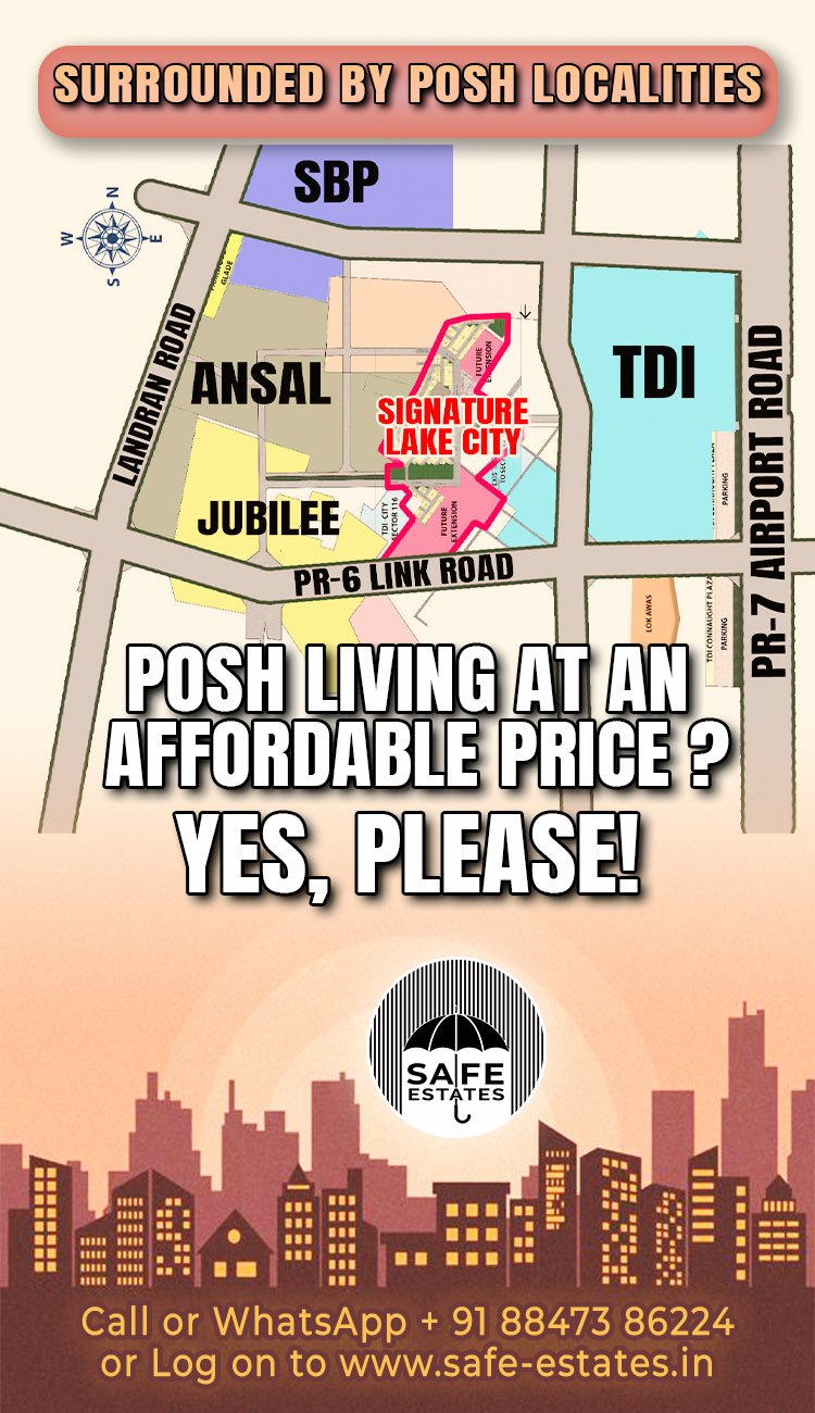 layout of signature lake city, surrounded by posh societies, tdi, ansal, jubilee,